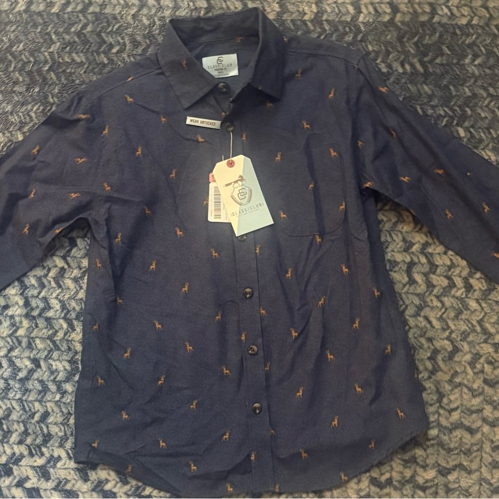 Class Club Navy and Orange Patterned Shirt